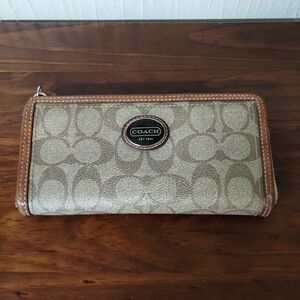 Coach Signature Brown and Tan Zip Wallet (Project Wallet)